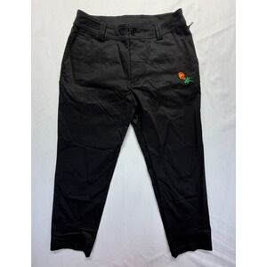 Civil Regime Chino Pants Mens 32 Black Cotton Rose Embroidery Logo Straight‎ Leg